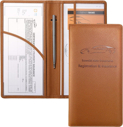Yarnic Car Registration and Insurance Holder, Pu Leather Car Registration and Insurance Card Holder Car Document Holder for Cards, Essential Document, Driver License (Pink)