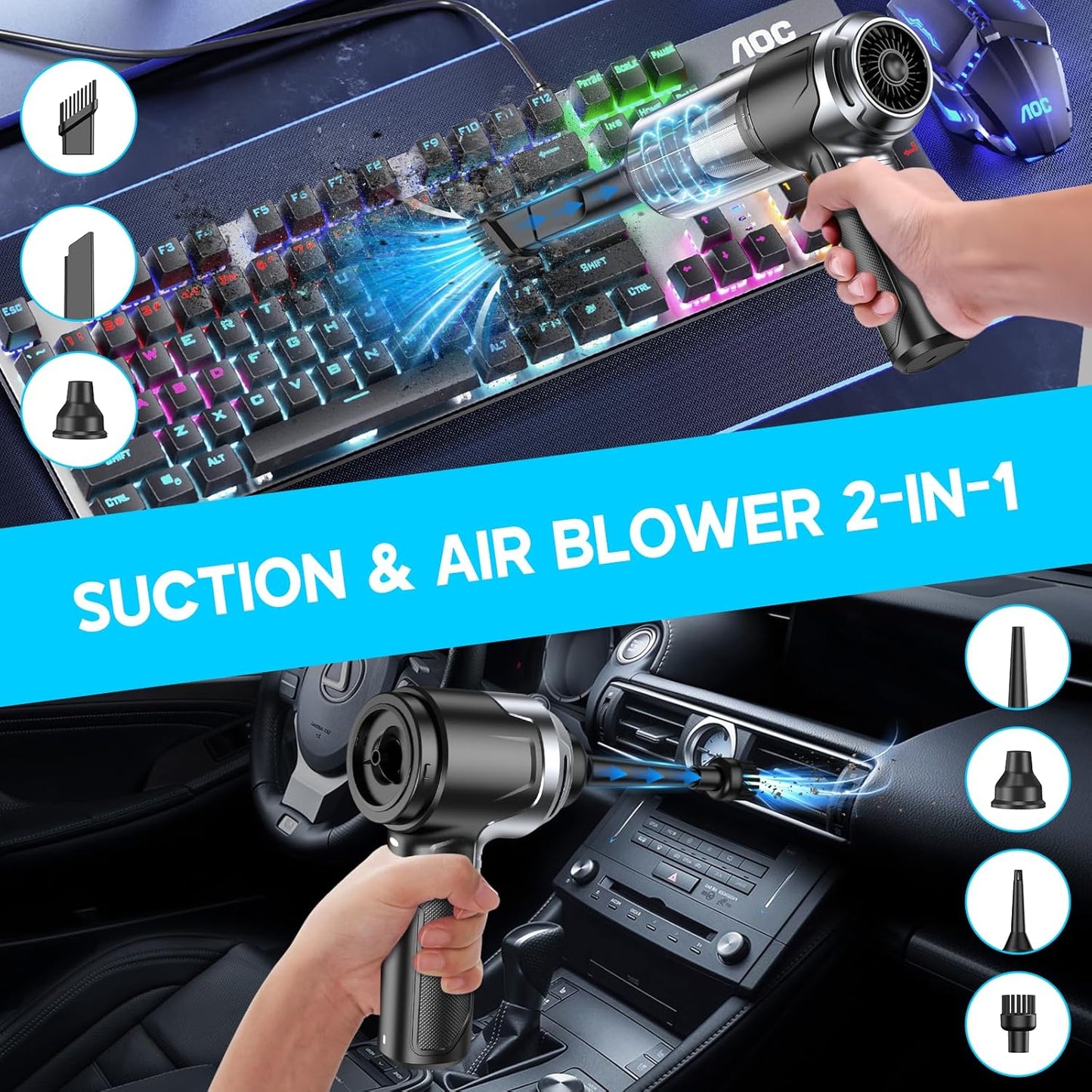 KMM Handheld Car Vacuum Cleaner, 9000Pa Vacuum Cleaner and Air Duster, 120W High Power Hand Held Vacuum with LED Light and Multi-Nozzles for Car, Home, Office, Pet