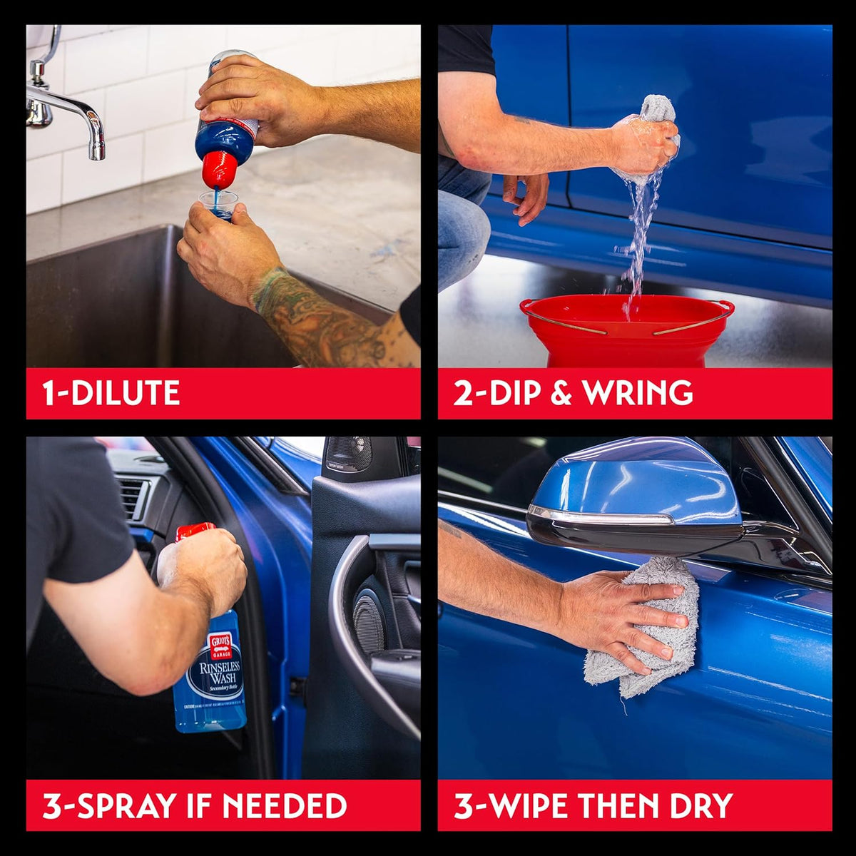Griot's Garage Rinseless Wash for Car Cleaning and Detailing, No-Rinse Vehicle Washing, Dilutes Into Detailer, Clay Bar Lubricant, 10479, 35oz