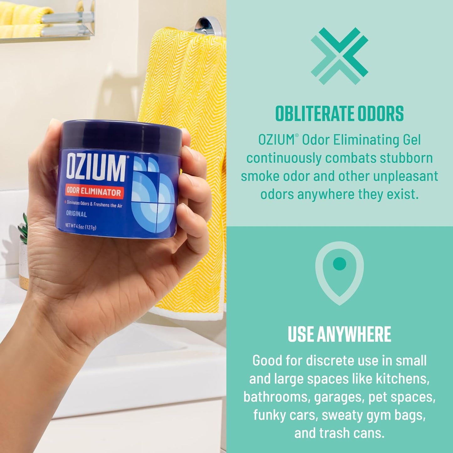 Ozium 4.5 Oz. Odor Eliminating Gel for Homes, Cars, Offices and More, Original, 4 Pack