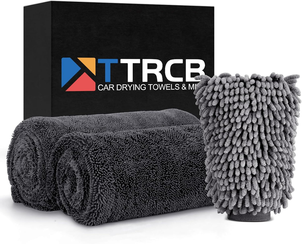 TTRCB 2 Pack 1300 GSM Car Drying Towel, Microfiber Towels for Cars - 36" x 24" & 16" x 16", Ultra-Absorbent, Streak Free, Car Wash Mitt, Car Detailing Cleaning Accessories Supplies Essentials