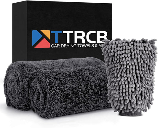 TTRCB 2 Pack 1300 GSM Car Drying Towel, Microfiber Towels for Cars - 36" x 24" & 16" x 16", Ultra-Absorbent, Streak Free, Car Wash Mitt, Car Detailing Cleaning Accessories Supplies Essentials