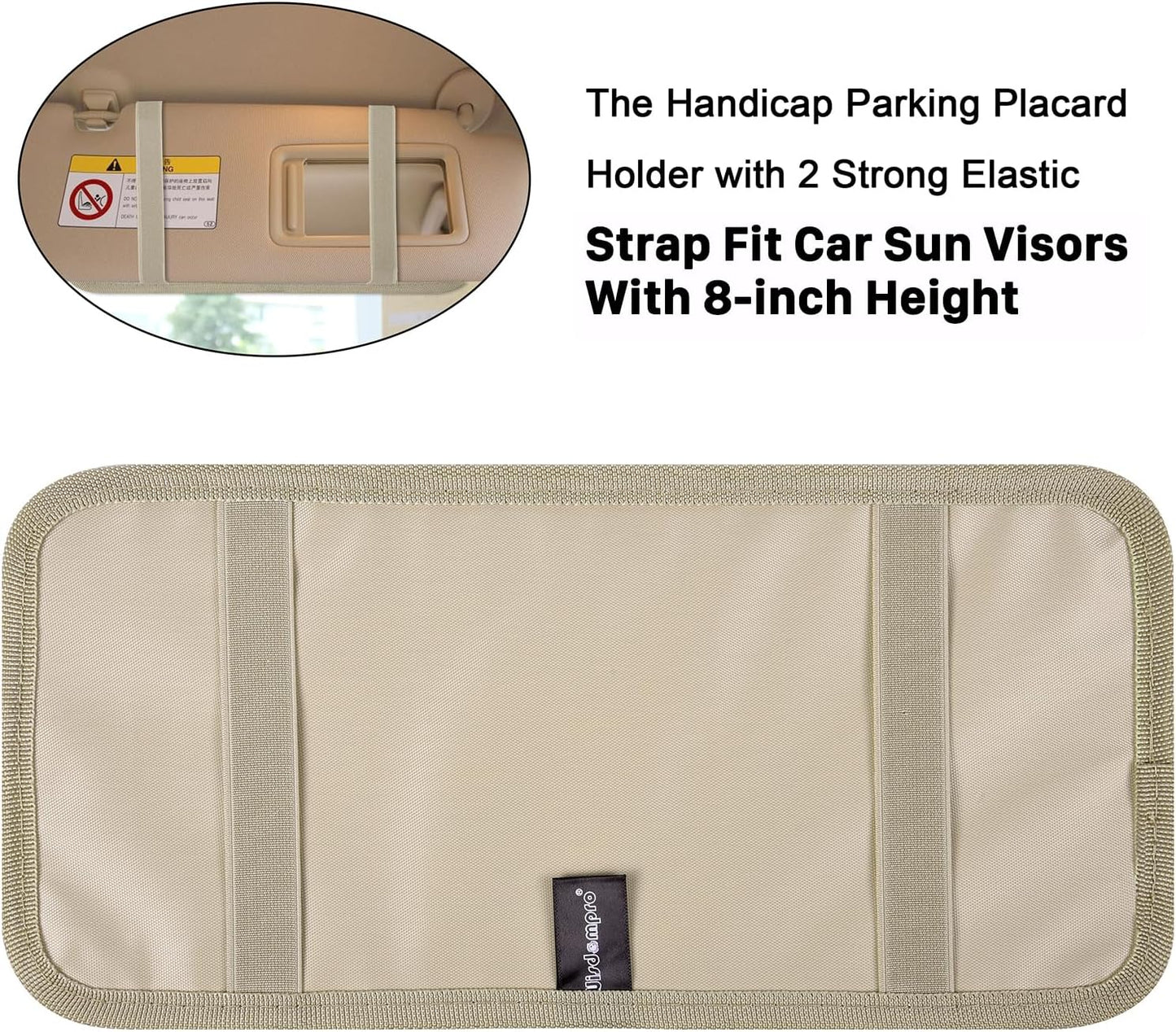 Handicap Placard Holder for Auto, Wisdompro Disabled Parking Permit Sign Protector for Car Sun Visor with Note Paper Slot, Pen Holder and Elastic Strap - Black