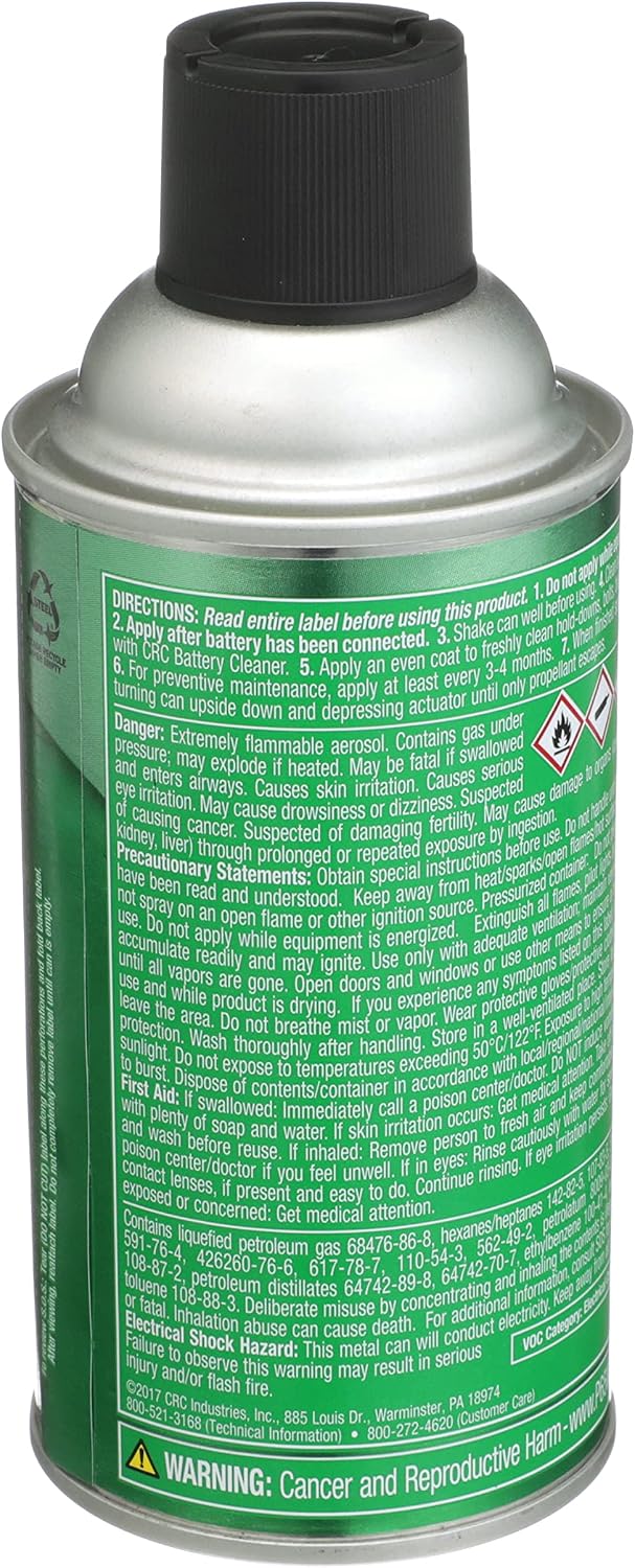 CRC Battery Terminal Protector, 7.5 Wt Oz, Lead-Free, Enhances Battery Life, Prevents Corrosion-Related Leakage, Aerosol Spray