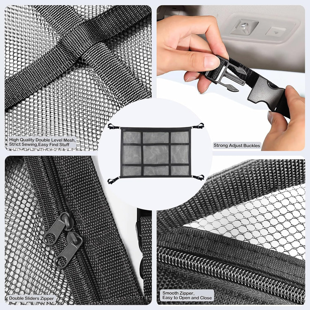 Car Ceiling Cargo Net for SUV,35.4"X25.6" Car Ceiling Storage,Load Capacity Automotive Cargo nets Interior Accessories for Van,Double-Layer Mesh Automotive Roof Camping Essentials