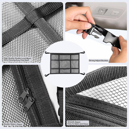 Car Ceiling Cargo Net for SUV,35.4"X25.6" Car Ceiling Storage,Load Capacity Automotive Cargo nets Interior Accessories for Van,Double-Layer Mesh Automotive Roof Camping Essentials