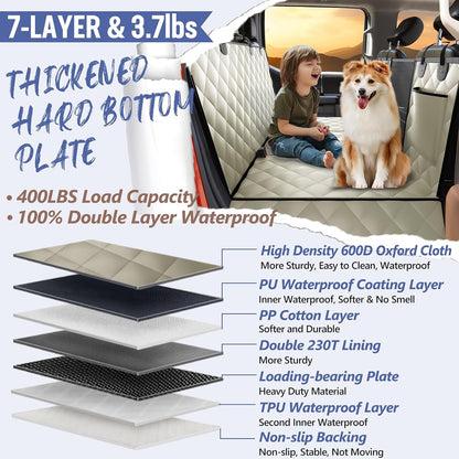 Back Seat Extender for Dogs-Large Space, Dog Car Seat Cover Hard Bottom Holds 420lbs, Sturdy Backseat Extender for Dogs,Upgraded Waterproof Pet Car Bed Dog Hammock for Car, SUV,Truck, Black