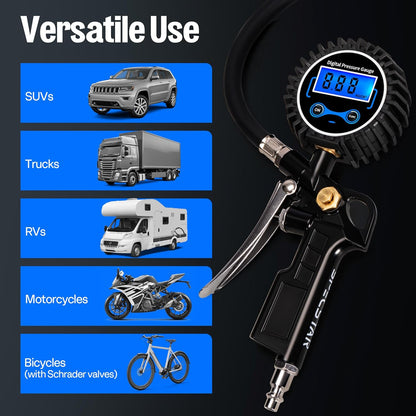 SPECSTAR 2 Pack Digital Tire Inflator with Pressure Gauge, Night Available 250 PSI Air Chuck and Compressor Accessories with Rubber Hose and Quick Connect Attachment for 0.1 Display Resolution