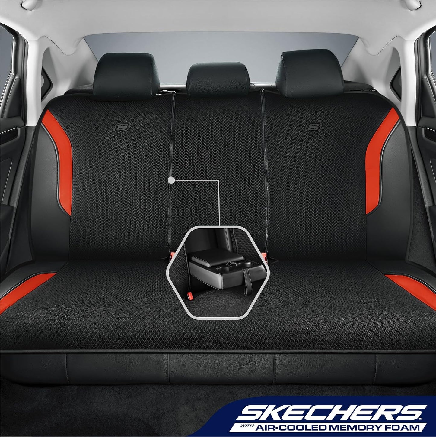 Skechers Memory Foam Seat Covers, Air Cool Mesh Thick Car Seat Covers, Car Seat Covers Front Seats Airbag Compatible, Universal Automotive Comfort for Most Cars, Vans, Trucks, SUV,Black