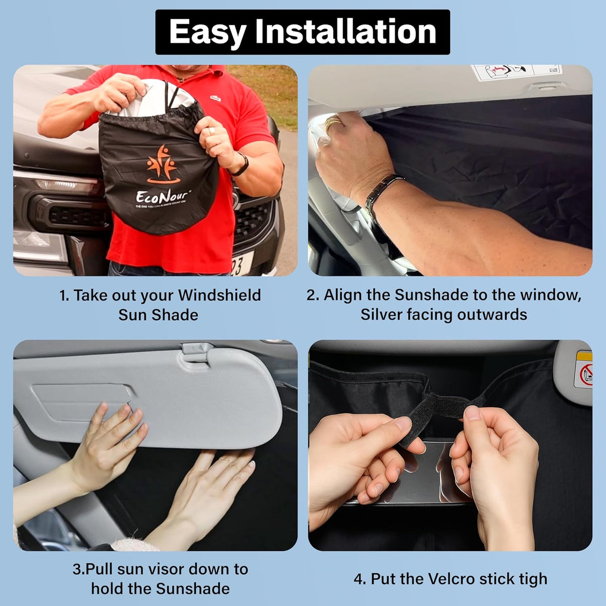 EcoNour Car Windshield Sun Shade | 2025 Upgraded Innovative No-Light-Pass Technology for Maximum Coverage | Foldable Sun Shade Keeps Your Vehicle Cool | Must-Have Car Accessories | Small (59" x 29") - Colors K