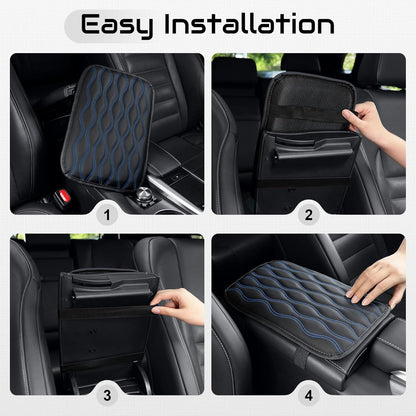 Amiss Car Center Console Cover, Upgraded Leather Car Armrest Cushion with 2 Storage Pockets, Universal Waterproof Cushion Pad, Non-Slip Car Interior Accessories, Fits Most Sedans SUVs Trucks (Black)