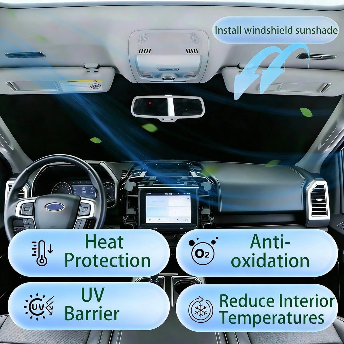 Window Shades for Car Windshield - Foldable Car Window Shades, 210T Reflective UV Block Sun Visor, Keep Vehicle Cool in Summer Heat, Universal Fit for Cars, SUVs and Trucks, Easy to Install & Store