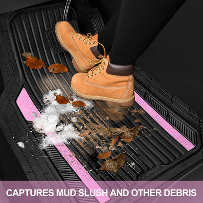 CAR PASS Heavy Duty Rubber Car Mats Metallic, Aluminum Film All Weather Floor Mats Waterproof Universal Trim to Fit Automotive SUV Sedan Van 4 Piece Anodized Deep Dish Two-Tone Sporty Black Red Chrome