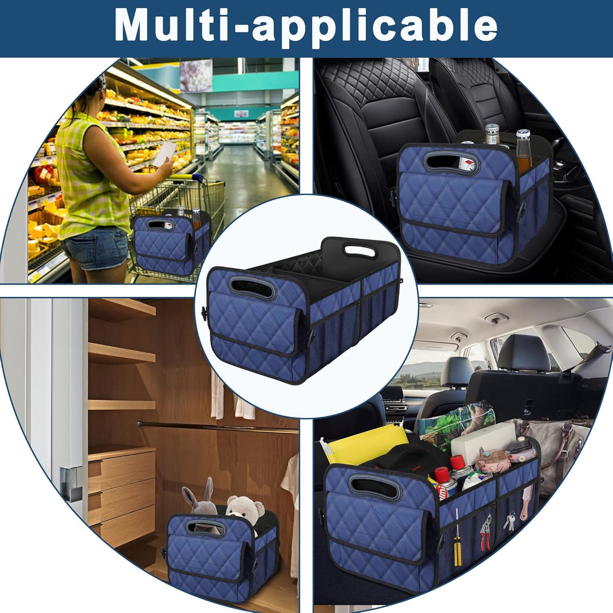 Deosk Car Trunk Organizer for SUV, Car Organizers and Storage with Reinforced Handles, Car Accessories for Women/Men 50LWaterproof Polyester Trunk Organizer, Black