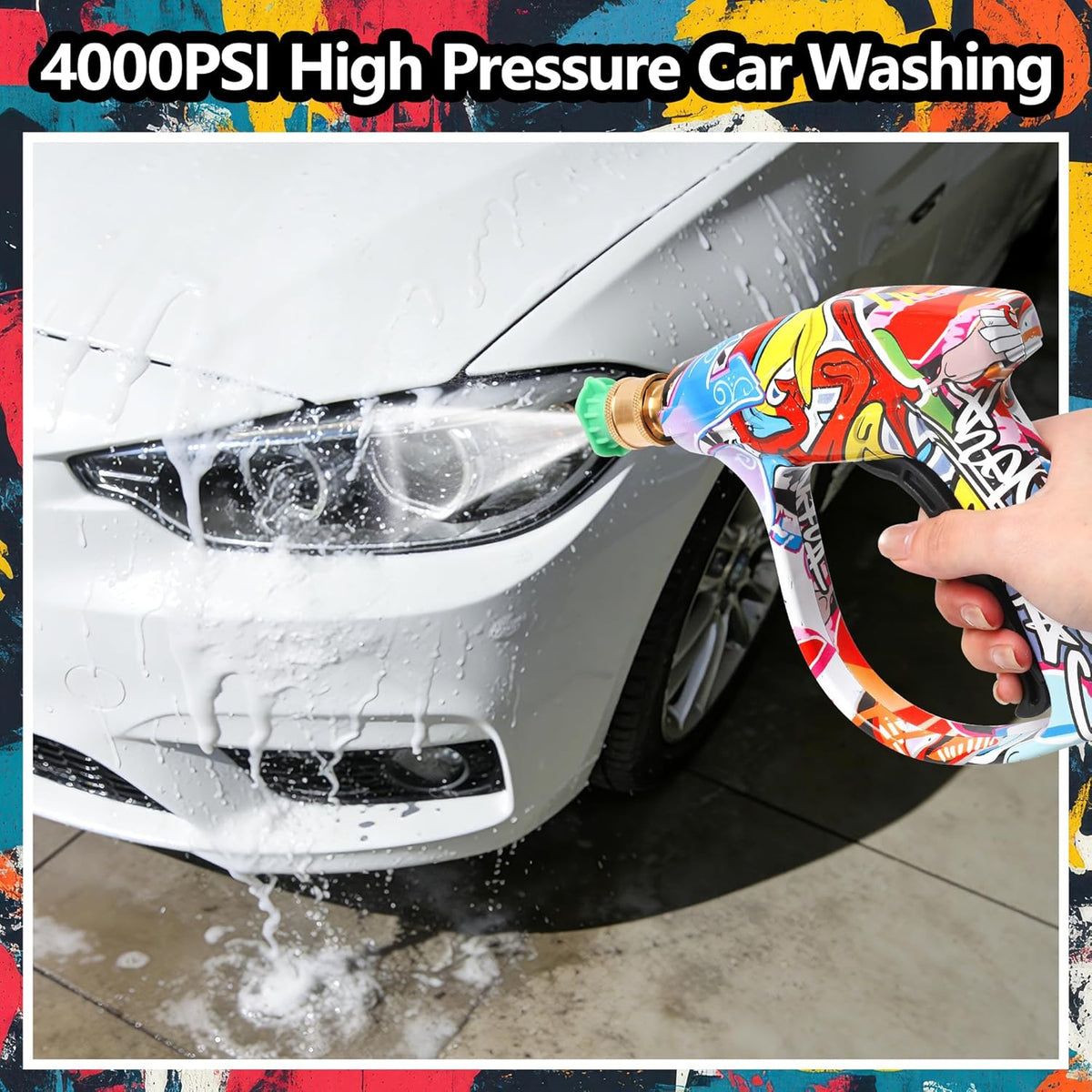 Foam Cannon Kit with Graffiti Short Pressure Washer Gun 3/8" Quick Connect M22-15mm Adapter Adjustable Snow Foam Bottle with 1/4" Quick Connect and 5 Nozzle Tips for Car Wash