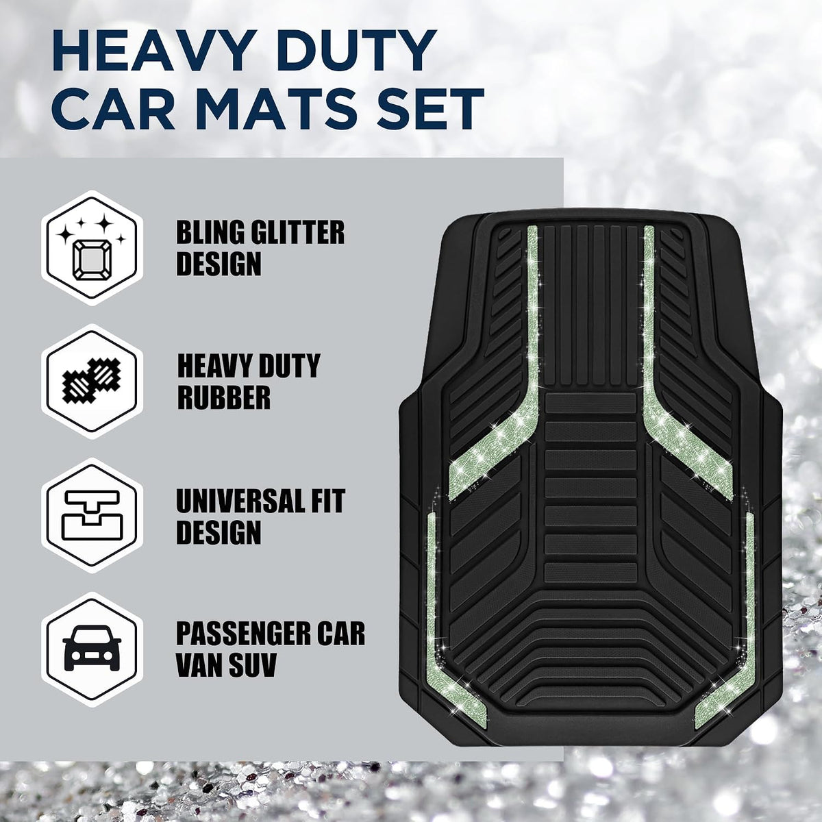 PIC AUTO Heavy Duty Rubber Floor Mats, Purple Aluminum Film Car Mats Set, Front and Rear Car Mats with Anti-Slip Backing, All Weather Protection, Trim-to-Fit for Automotive SUV, Sedan, Van