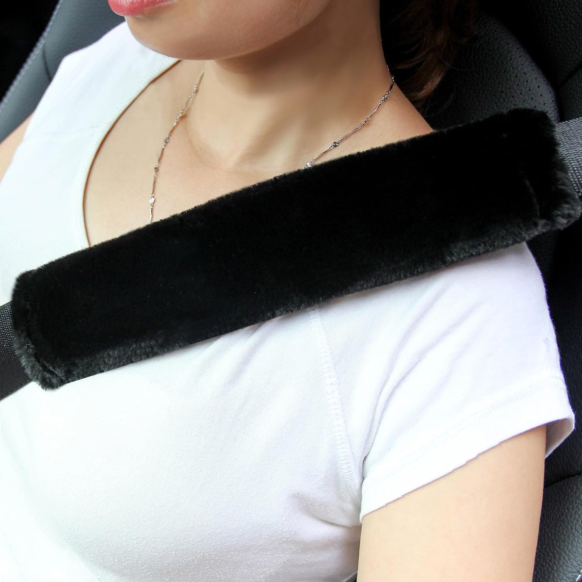 Amooca Soft Faux Fur Universal Fit Seatbelt Cover Car Truck SUV Airplane Seat Belt Shoulder Pad for Carmera Backpack Straps Neck Cushion Protector 2 Pack 10.5in Dark Gray