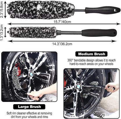 3PCS Wheel Brush Kit for Cleaning Wheel and Tire, Wheel and Rim Brush, Car Detailing Brushes, Bendable & Durable Car Wheel Rim Cleaner Brush Set,Car Detailing Cleaning Brush Supplies Kit