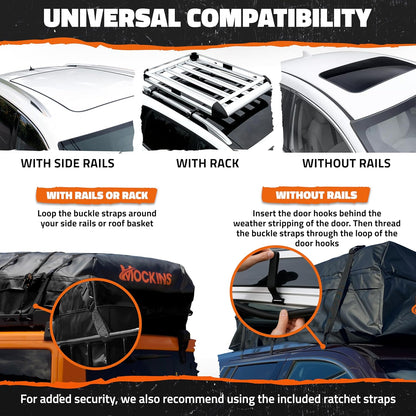 Mockins 35 Cu Ft XL All-Weather Car Rooftop Cargo Carrier Bag 80"x40"x19" | Vehicle Soft-Shell Carriers for Vehicles With or Without Roof Racks | Secure Luggage Bag for Car Roof Storage & Accessories