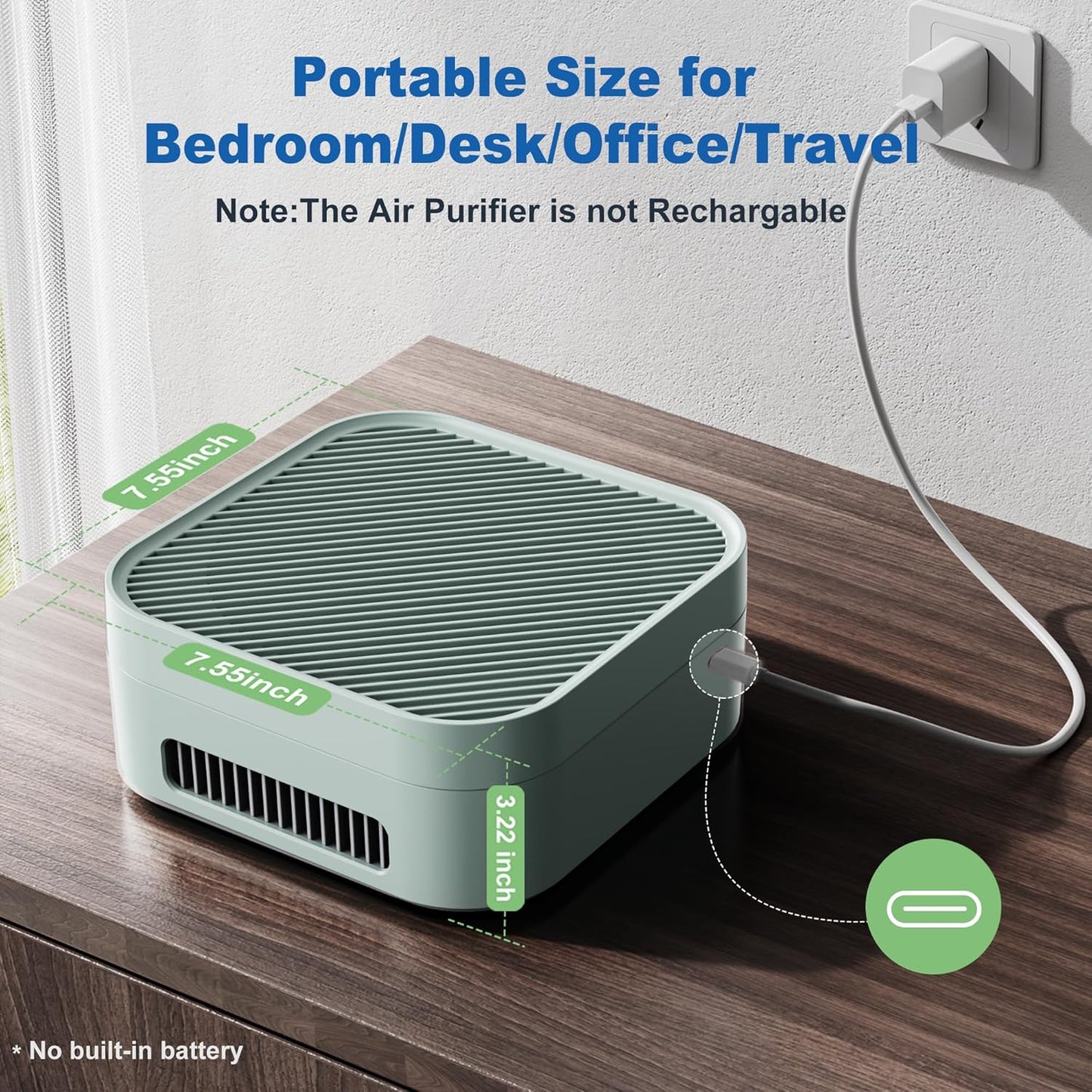Air Purifiers for Home 600 Sq.Ft, TDBYWAE H13 True HEPA Air Purifier with USB Cable for Pets Dust Dander Pollen Odor Smoke, Small Portable Air Purifier for Bedroom Office Desktop Car RV