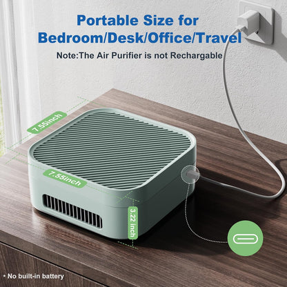 Air Purifiers for Home 600 Sq.Ft, TDBYWAE H13 True HEPA Air Purifier with USB Cable for Pets Dust Dander Pollen Odor Smoke, Small Portable Air Purifier for Bedroom Office Desktop Car RV