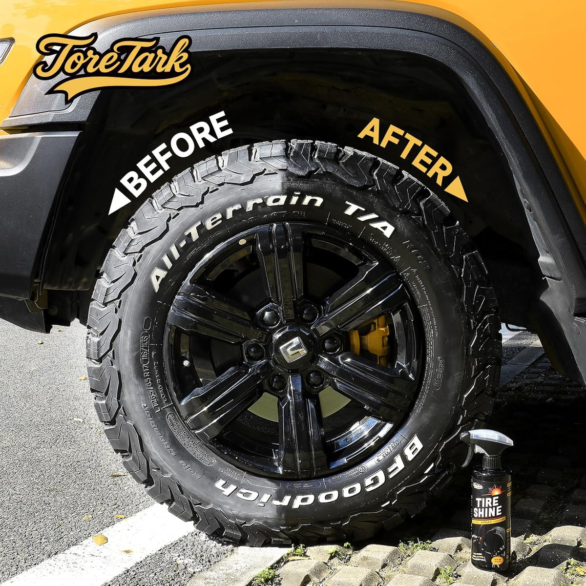 toretark Ceramic Tire Shine Spray — High-Gloss Wet Look Tire Coating with Ultra-Dense Nylon Brush Applicator, UV Protection, Long-Lasting Shine for Car Truck RV Motorcycle (16 Fl Oz)
