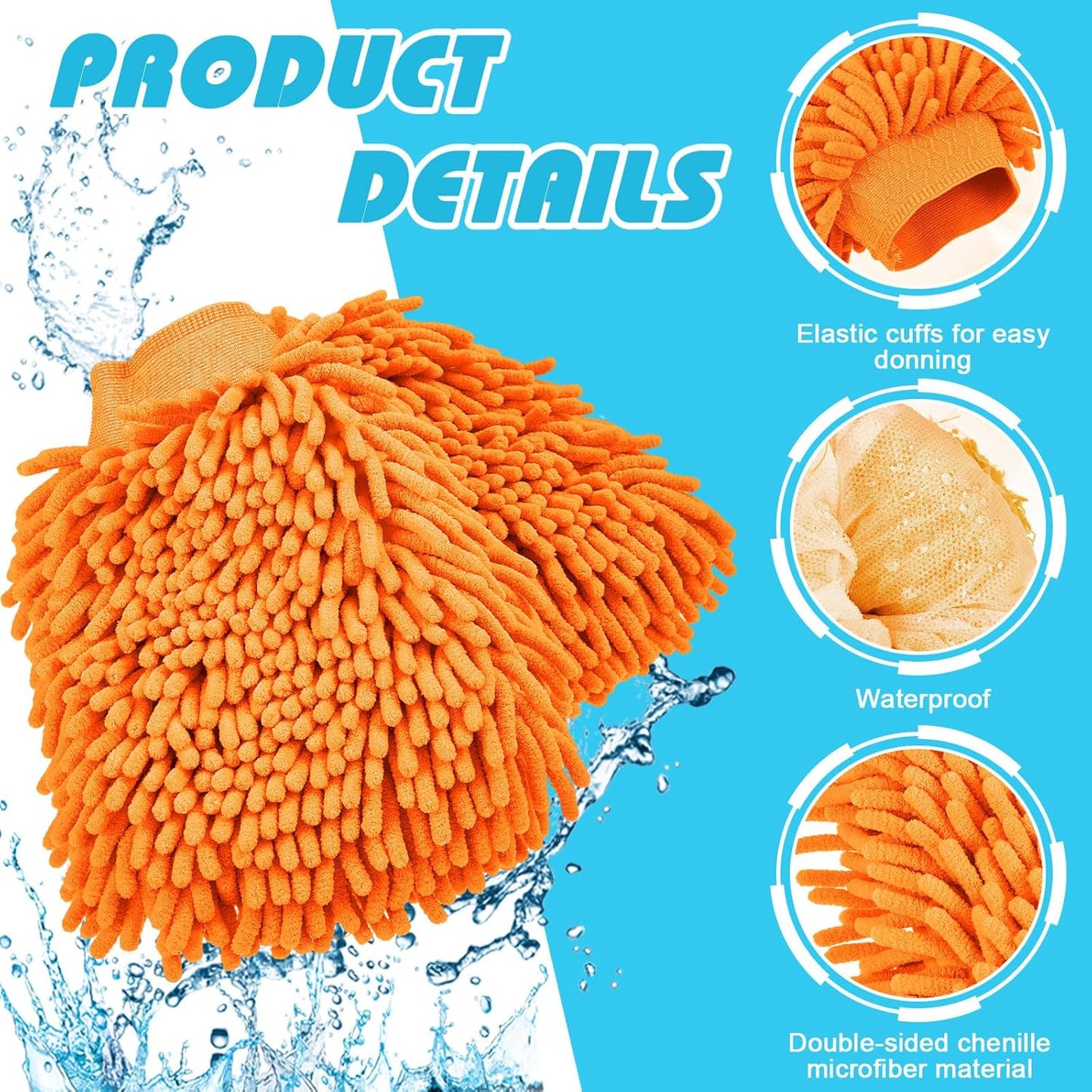 Toulite 16 Pcs Car Wash Mitt Chenille Microfiber Wash Mitt Double Sided Glove Cleaning Drying Mitts (7.48 x 10.24 Inch,Royal Blue,Green)