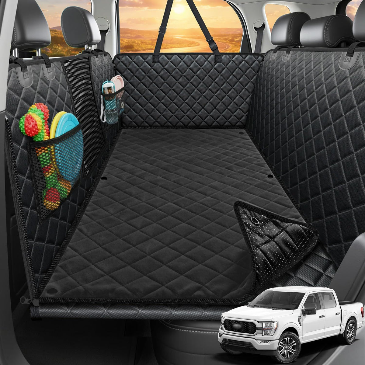 URPOWER 2026 Upgraded Back Seat Extender for Dogs - Large Hard Bottom Dog Car Seat Cover Holds 550lbs, Waterproof Dog Hammock Pet Bed with High-Density Foam Non-Slip Backseat Protector