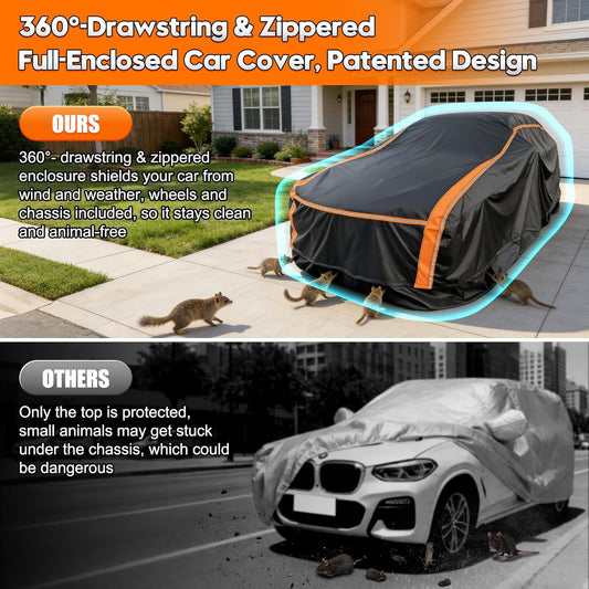 Patented Fully Enclosed Car Cover Waterproof All Weather 2-in-1 for Chevrolet/Chevy Corvette,Honda Civic,Toyota Corolla Automobiles Universal Fit Sedan/Coupe/Cabrio Length 178-185 Inch Exterior Covers