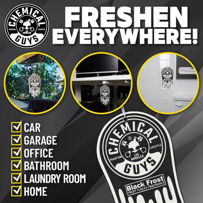 Chemical Guys New Car Scent Air Freshener and Odor Eliminator, 16 fl oz with 3 Pack of Hanging Air Fresheners (Great for Cars, Trucks, SUVs, RVs, Home, Office, Dorm Room & More) - HOL459