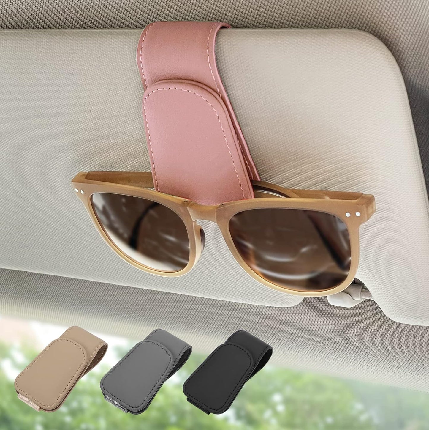 2 Pack Magnetic Leather Sunglass Holder, Eyeglass Hanger Clip for Car Sun Visor, Suitable for Different Size Eyeglasses(Black, 2 Pack)