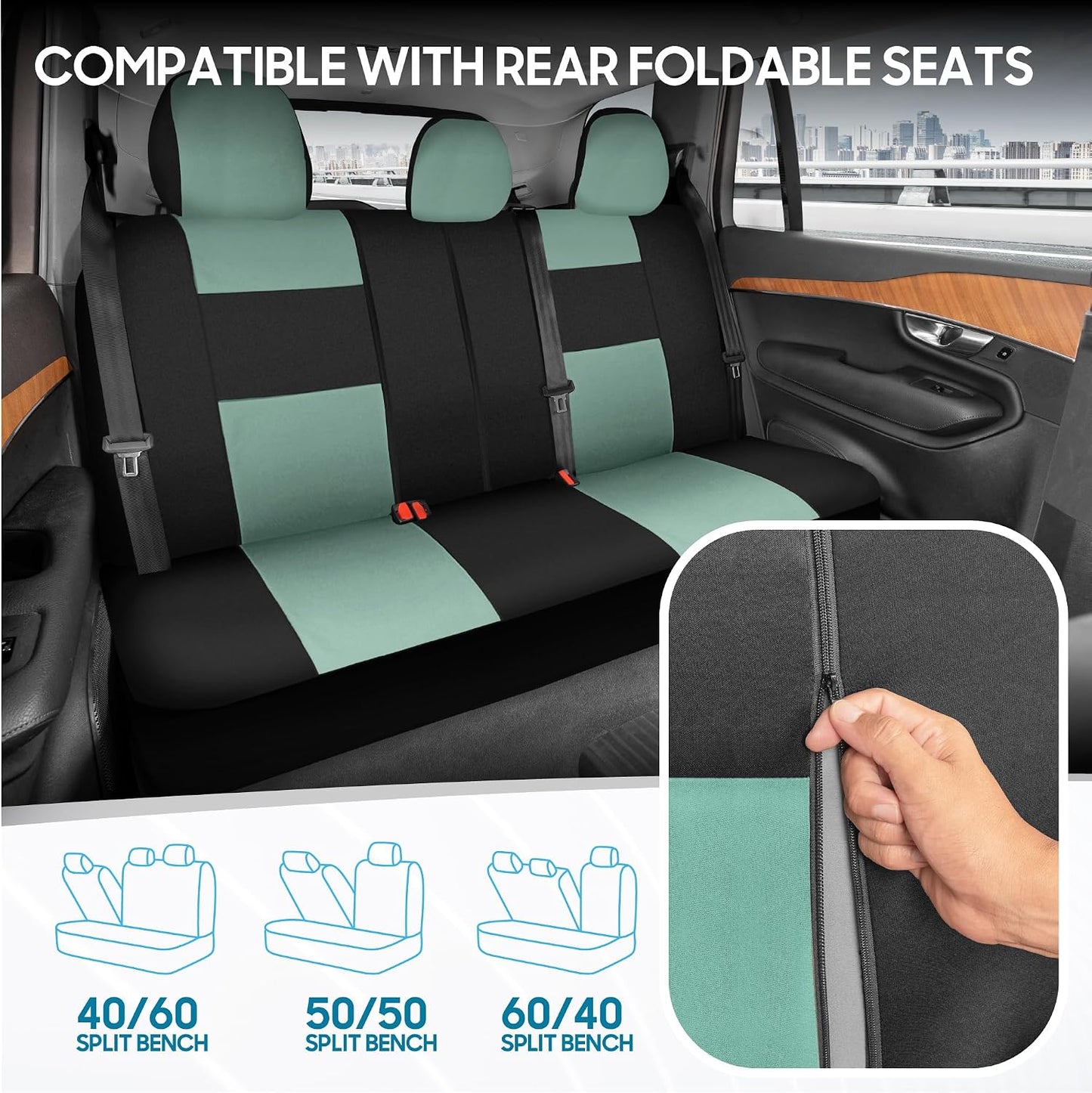 BDK PolyPro Car Seat Covers Full Set in Charcoal on Black – Front and Rear Split Bench for Cars, Easy to Install Cover Set, Accessories Auto Trucks Van SUV