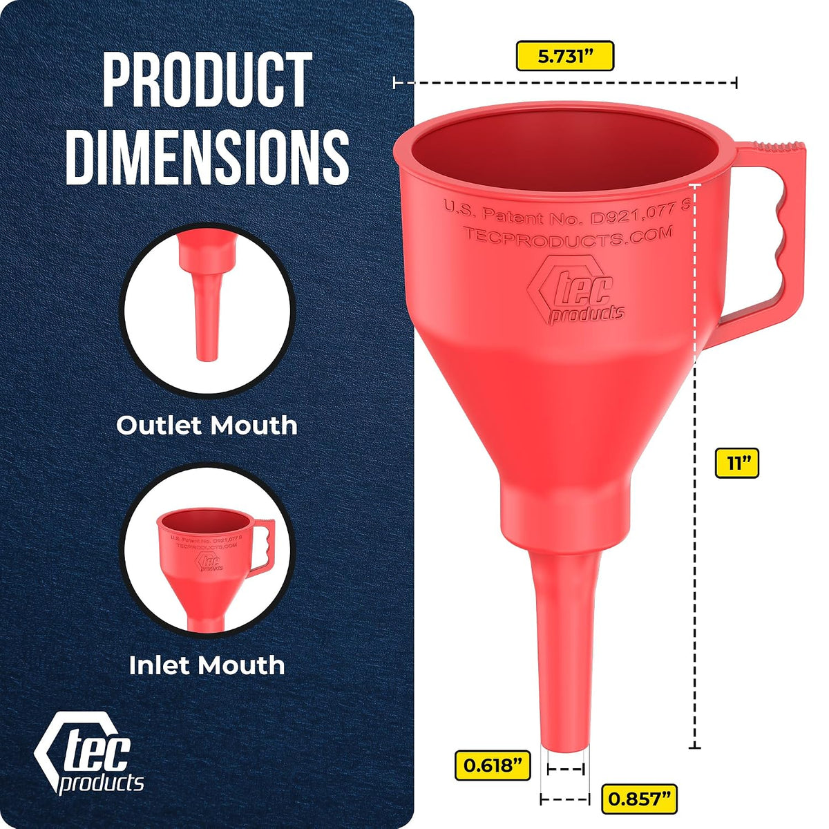 TEC Products FlexAll Short Neck Funnel - Flexible Funnel w/Hose, Durable Nitrile Rubber Automotive Funnels - Oil Change Tool for Transmission Fluid, Diesel, Gas - USA Made - Large (11 x 5.73 Inches)
