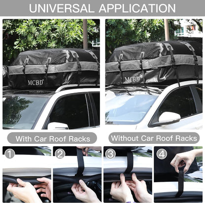 Rooftop Cargo Carrier, 21 Cubic Feet Soft-Shell Waterproof Car Roof Luggage Bag for All Vehicles SUV with/Without Rails, Includes 10 Reinforced Straps + 6 Door Hooks,Storage Bag,Anti-Slip Mat