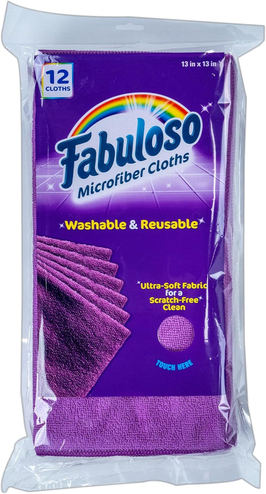 Fabuloso Microfiber Cleaning Cloths for Home & Car, Lint-Free Scratch-Free Rags for Glass, Kitchen & Wood, Reusable Machine Washable, Absorbent for Dusting & Wiping, Rainbow, 13 x 13 in, 8 Count