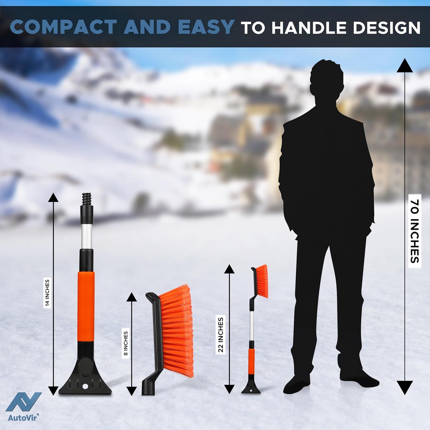 Autovir 27" Snow Brush and Ice Scrapers for Car Windshield (1 Pack), Window Ice and Snow Scraper with Ergonomic Foam Grip, Snow Windshield Scraper with Aluminum Body, Winter Car Accessories (Green)