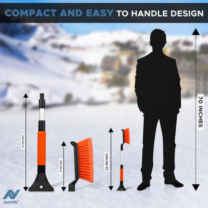 Autovir 27" Snow Brush and Ice Scrapers for Car Windshield (1 Pack), Window Ice and Snow Scraper with Ergonomic Foam Grip, Snow Windshield Scraper with Aluminum Body, Winter Car Accessories (Green)