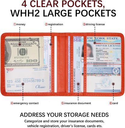 Registration and Insurance Card Holder, Vehicle Glove Box Car Organizer with Magnetic Closure, Interior Car Accessories for Documents, Cards, License Storage, 1-Pack Red