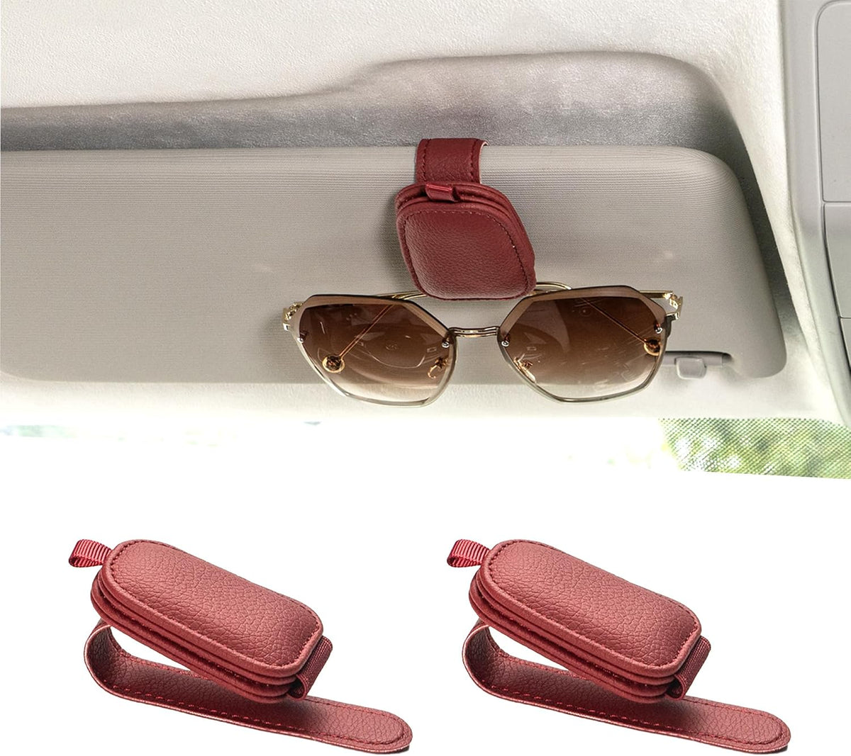 Yuoyar Magnetic Leather Sunglasses Holder for Car, 2 Packs (Black) | Magnetic Car Visor Accessories