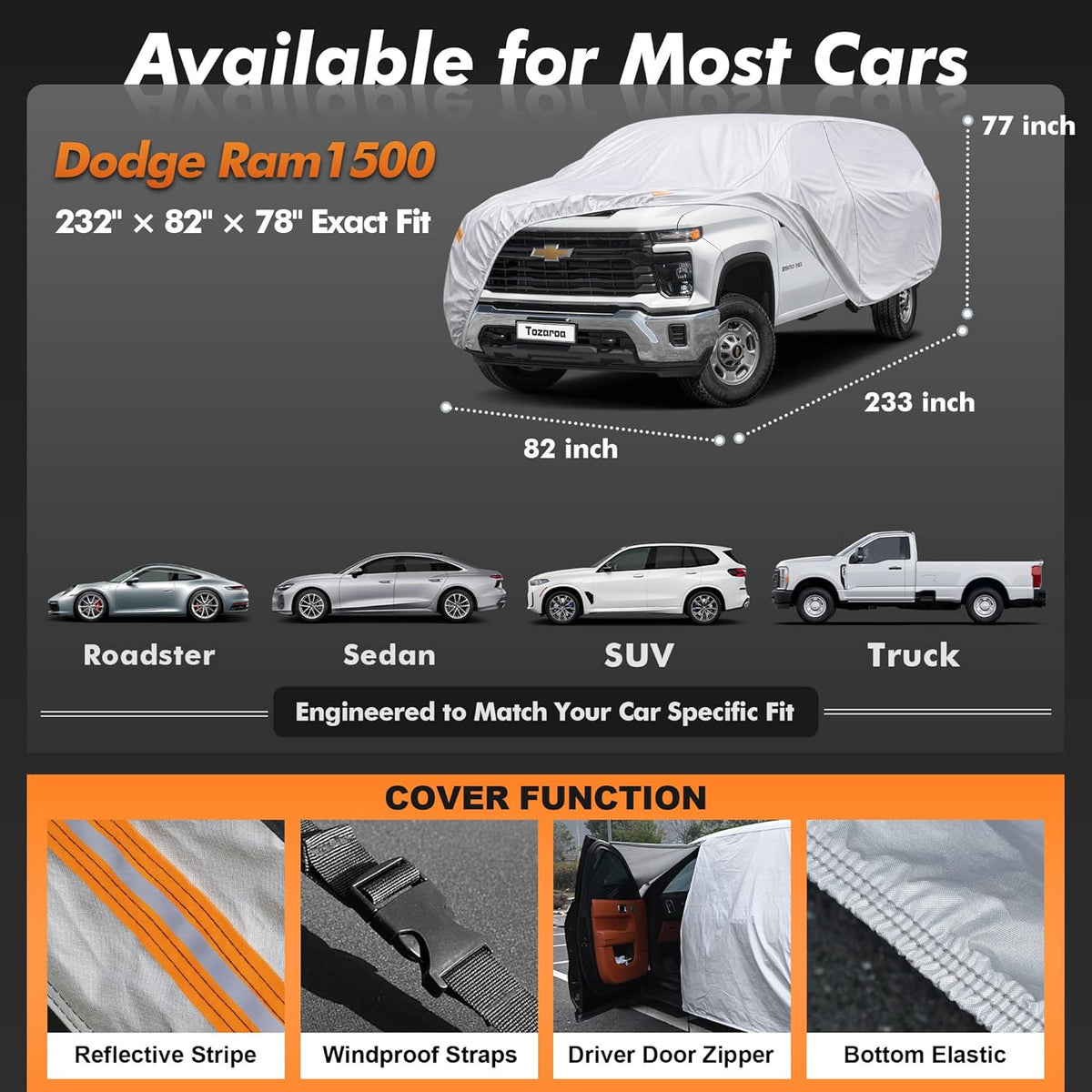 Car Cover Waterproof All-Weather,Heavy-Duty Outdoor Full Exterior Automobiles Sedan/Coupe (Length 186-193 inch) with Windshield Sun Shade Universal Fit Toyota Camry, Tesla Model 3, Accord etc