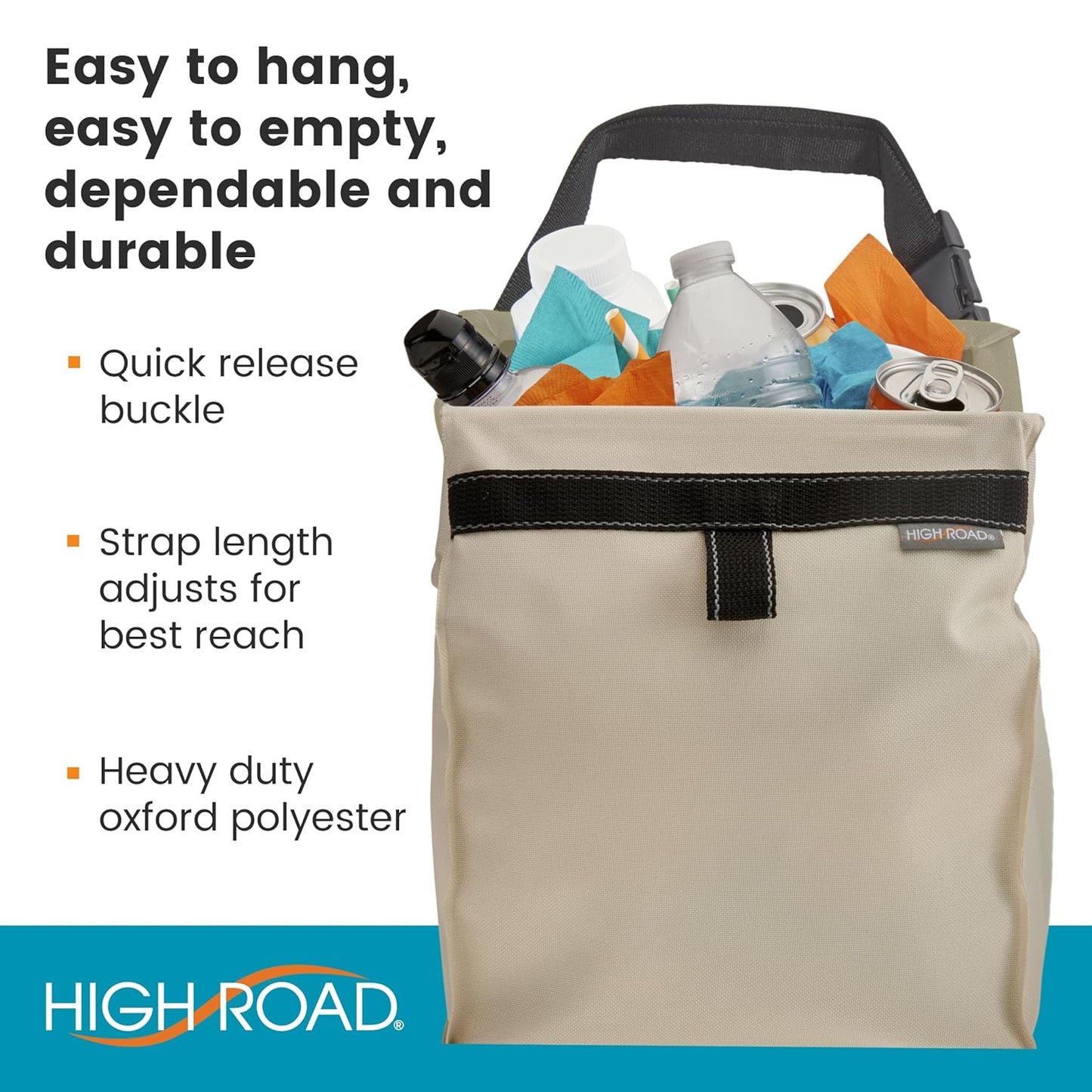 High Road TrashStash Hanging Car Garbage Bag with Push-Close Lid and Waterproof Bin for Car, SUV and Truck Seat Backs - Holds 3 Gallons of Car Trash (Black)