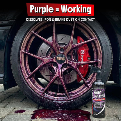Carfidant Rim Reactor Wheel Cleaner Spray – No Scrub Formula with Purple Iron Remover Reaction – Removes Brake Dust & Grime – Safe for All Wheels (Aluminum, Chrome, Black) – pH Neutral – 16oz