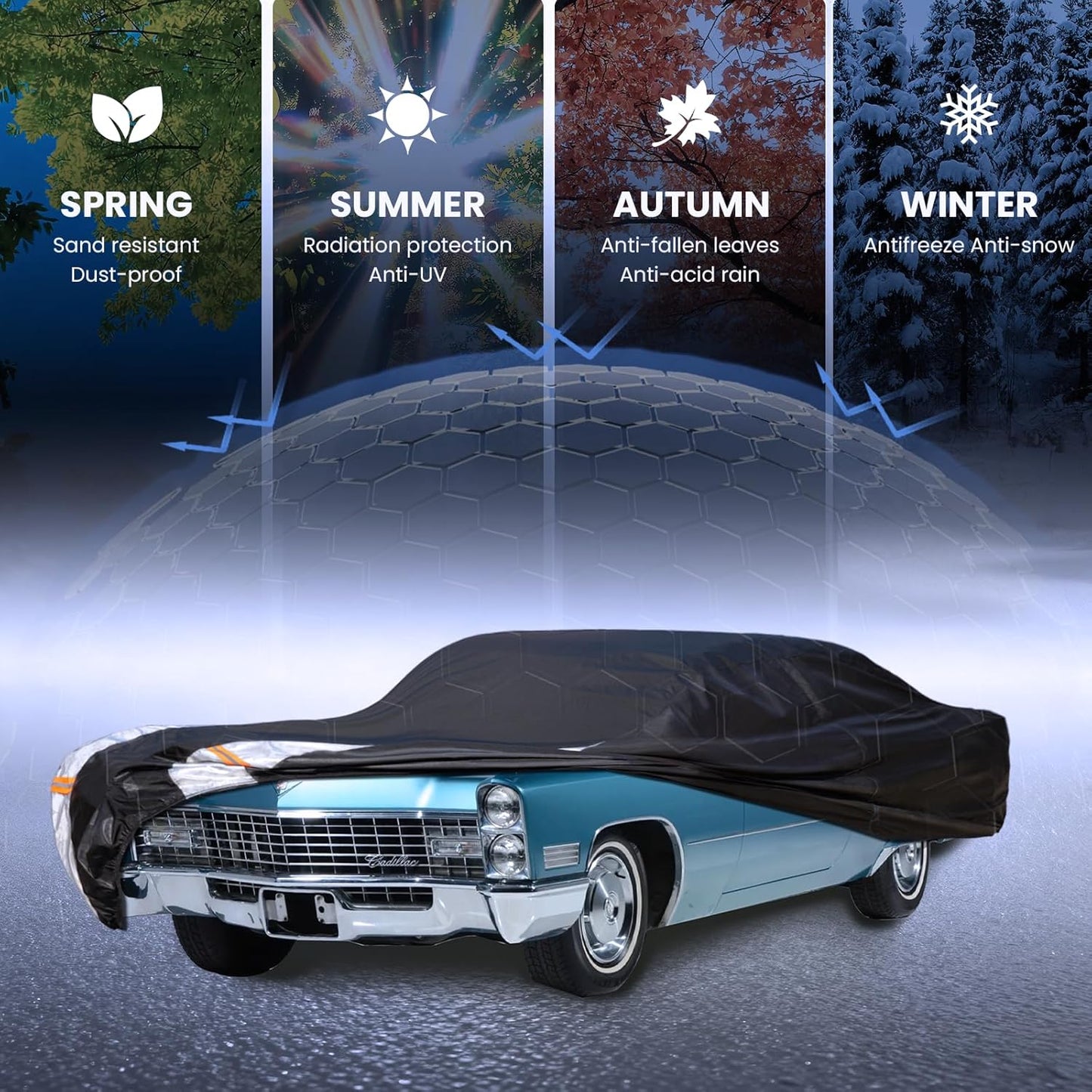 Large SUV Car Cover for Chevy Suburban 100% Waterproof All Weather, Heavy Duty Outdoor Full Exterior Covers Rain Sun Wind UV Protection. - Colors C
