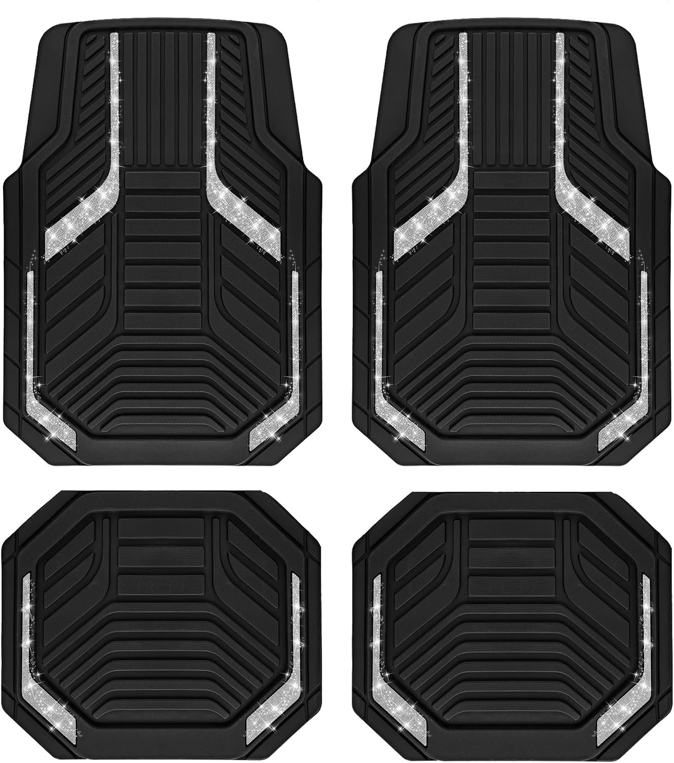 PIC AUTO Heavy Duty Rubber Floor Mats, Purple Aluminum Film Car Mats Set, Front and Rear Car Mats with Anti-Slip Backing, All Weather Protection, Trim-to-Fit for Automotive SUV, Sedan, Van
