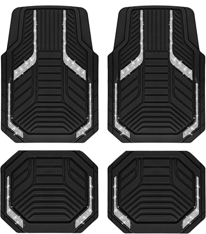 PIC AUTO Heavy Duty Rubber Floor Mats, Purple Aluminum Film Car Mats Set, Front and Rear Car Mats with Anti-Slip Backing, All Weather Protection, Trim-to-Fit for Automotive SUV, Sedan, Van