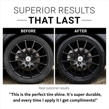 CAR GUYS Tire Shine Spray - The Perfect Deep Black Shine - Long Lasting Car Tire Dressing - No Sling & Dry to Touch - 18 Oz Kit with Applicator