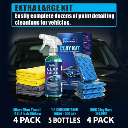 Complete Clay Bar and Luber Kit for Auto Detailing - 4 Pack (4x100g) Clay Bars + 16.9 fl. oz Lubricant Spray + 4 Pack Microfiber Cleansing Towel