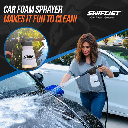 SwiftJet Car Wash Foam Gun + Microfiber Wash Mitt - Foam Cannon Works with Any Soap - Garden Hose Car Foam Sprayer - Car Wash Kit - Car Accessories Foam Blaster (Orange Foam Gun with Mitt)