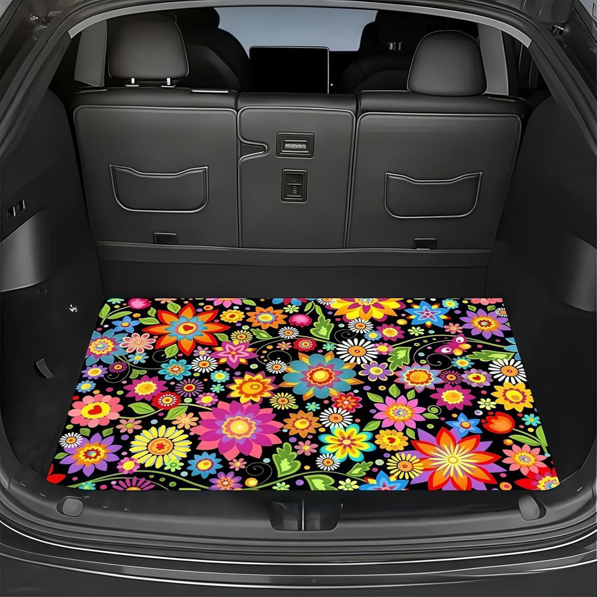 Universal Car Trunk Mat 29" x 39",Purple Colorful Flowers All Weather Trunk Protection Cargo Liner, Durable Cargo Mat Rear Trunk Liner,Stylish Vehicle Interior Accessories Suitable for Most Car Models