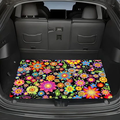 Universal Car Trunk Mat 29" x 39",Purple Colorful Flowers All Weather Trunk Protection Cargo Liner, Durable Cargo Mat Rear Trunk Liner,Stylish Vehicle Interior Accessories Suitable for Most Car Models